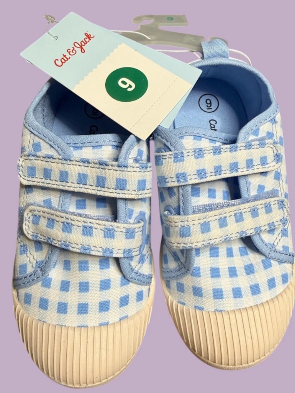Cat & Jack Baby/Toddler Blue Gingham Velcro Sneakers Size 9 NWT